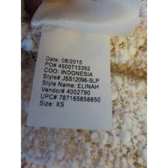 Jessica Simpson Elinah Pink Knit Top Women Sz XS Gold Glitter V-Neck Half Sleeve - Picture 9 of 10